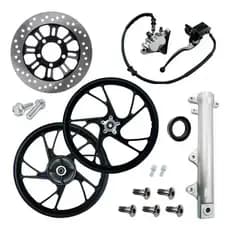Kit Sistema Freio A Disco Cg150 Cg160 Titan Fan Start 150 160 2014 Em Diante Roda Jante Liga Leve Pé de Galinha Preta