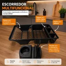 Escorredor de Louça, Kit Pia, Porta Detergente, Rodinho - Cozinha Completa