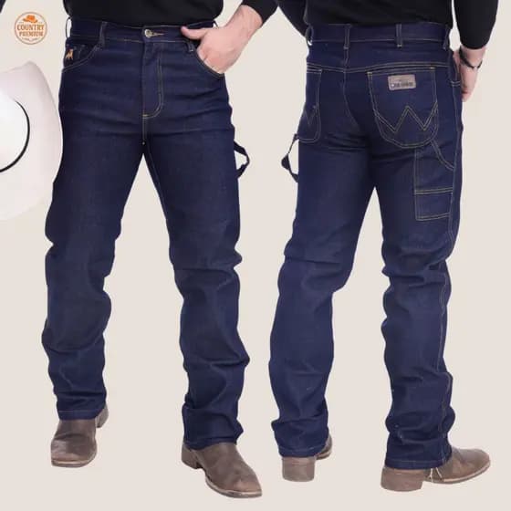 Calça Jeans Masculina Country Carpinteira Premium Com Elastano Tecido Grosso Rodeio Western Montaria