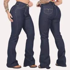 Calça Jeans Feminina Country Flare Elastano Cintura Alta Levanta Bumbum Rodeio Cavalgada Premium  Western Boiadeira