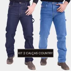 Kit 2 Calças Jeans Masculina Country Carpinteira Premium Tecido Grosso Elastano Muladeira Western Rodeio Cavalgada