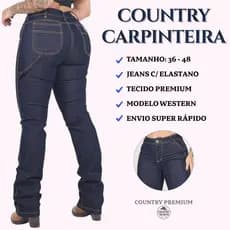 Calça Jeans Feminina Carpinteira Country Premium Cintura Alta Levanta Bumbum  Elastano Rodeio Cavalgada Western Montaria