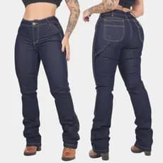 Calça Jeans Feminina Country Carpinteira Cós Alto Empina Bumbum Elastano Rodeio Montaria Western Premium