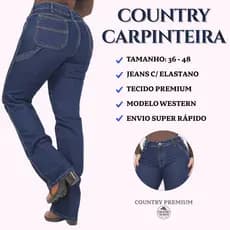Calça Jeans Feminina Country Carpinteira Elastano Levanta Bumbum Boiadeira Premium Western Montaria Rodeio Cavalgada