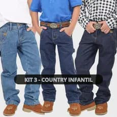 Kit 3 Calças Jeans Infantil Country Masculina Carpinteira Premium Menino Juvenil Confortável Rodeio