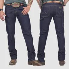 Calça Jeans Masculina Country Carpinteira Elastano Boiadeira Muladeira Confortável Western Montaria Texas Tecido Grosso
