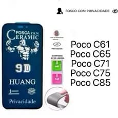 Película Cerâmica Fosca Privacidade para Redmi Poco C71 Poco C75 C61 C65 C85