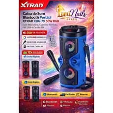 Caixa de Som Bluetooth 50W RGB com Microfone Karaokê Portátil Bateria Recarregável FM USB SD