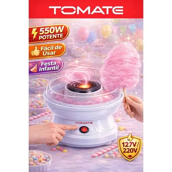Máquina de Algodão Doce Elétrica Portátil 127V ou 220V Fácil Rápida para Festa Infantil