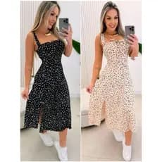 Vestido Mídi Romântico Estampado  Floral com Alça e Elastex Cruzado Costa Tendencia 2025