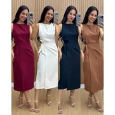 Vestido Feminino Alfaiataria Premium Midi com Amarração Lateral Elegante | PMG GG Moda 2026