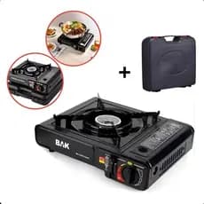 Fogareiro Fogão a Gás Camping Acampamento Bak Portátil Com  Maleta Preto JJ