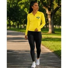 Camisa Brasil Feminina UV Manga Longa com Zíper Proteção Solar Copa do Mundo Fitness Caminhada Corrida Tecido Gelado