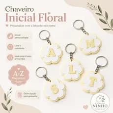 Chaveiro Inicial Floral Personalizado Letra A-Z Para Chaves Mochila Bolsa Presente