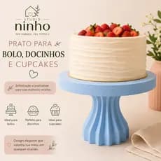 Prato Suporte para Bolo Cupcake Doces Decorativo Mesa Posta Festa Branco Azul