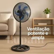 Ventilador Pedestal Potente Silencioso Ajustável 60W Preto