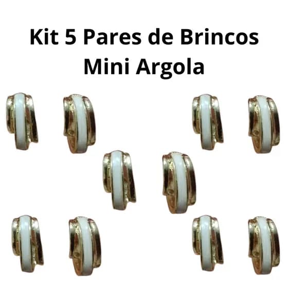 Kit 5 Pares Brincos Luxo Trio de Argolinhas Douradas Clássicas Detalhe Branco Versátil Custo-Benefício