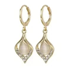 Brinco de Luxo Feminino Olho de Anjo para Festa Pedra Jade Gota Dourada Elegante Acessório Premium Presente Especial