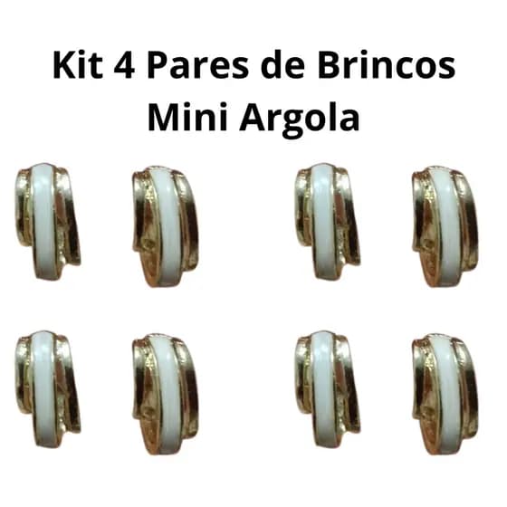 Kit 4 Pares Luxo Mini Argolas Douradas Clássicas Detalhe Branco Versátil Presente