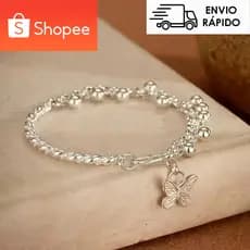 Pulseira Bracelete em liga metalica Com Berloque de Borboleta Delicado Prateado Antialérgico