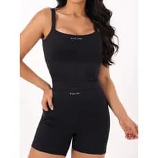 Conjunto Feminino Regata Short de corrida com Bolsos Laterais Meia coxa Zero transparência Fitness Roupa de Treino