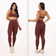 Conjunto Top + Calça Legging Fitness Poliamida Bolsos Laterais para Corrida Cropped Halter Costa Aberta Zero