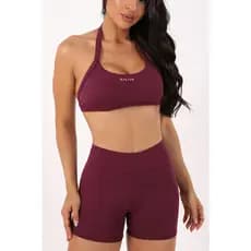 Conjunto Feminino Top e Short Fitness Top Frente Única Halter Short Curto Modelador em Poliamida Treino Esportivo