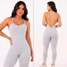 Macacão Fitness Feminino Poliamida Perna Longa Costa Aberta Alcinha Compressão Média Roupa de Academia Musculação