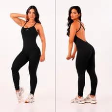 Macacão longo Fitness Poliamida Costa Nua Perna Longa Comprido Zero Transparência Roupa de Academia