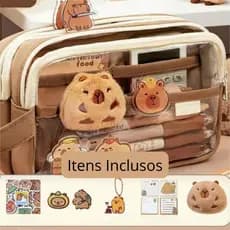 Estojo Kawaii Capivara compartimento transparente com grande capacidade papelaria fofa multicamadas