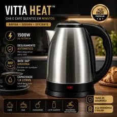 Chaleira Elétrica Inox 1,8L 1500W 220V Desligamento Automático Base 360° Aço Inox Premium Vitta Heat™
