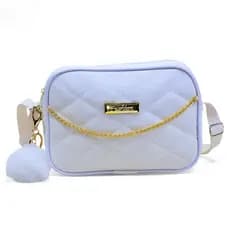 Bolsa Feminina Transversal Pequena Com Corrente 2 Compartimento + Chaveiro POMPOM