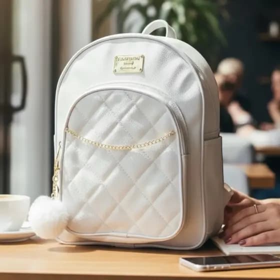 Mochila Feminina Passeio Luxo Matelassê Couro Resistente Com Chaveiro Pompom - Fashion Bag