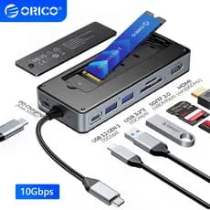 Gabinete SSD ORICO M.2 10Gbps USB C Hub 4K HDMI SD/TF PD 100W Docking Station M2 NVMe Case externo para PC e laptop