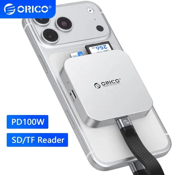 Leitor de cartão Micro SD TF magnético ORICO com carregamento rápido USB tipo C para celular, laptop, tablet e PC Air5