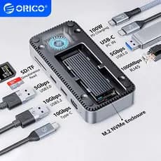ORICO Hub USB M2 NVMe SSD Gabinete externo Tipo C Docking Station Gabinete para disco rígido Leitor de cartão SD/TF M2P7