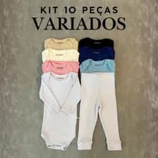 Kit 10 Pecas Body Bebe Manga Longa e Calca Mijao Malha Canelada 100% Algodão Menino Menina Unissex