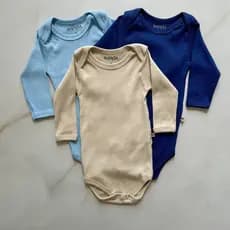 Kit 3 body bebe manga longa canelado 100% algodão menino inverno