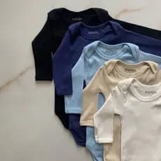 Kit 5 Manga Longa Canelado 100% Algodao Body Bebe Menino Inverno Verao