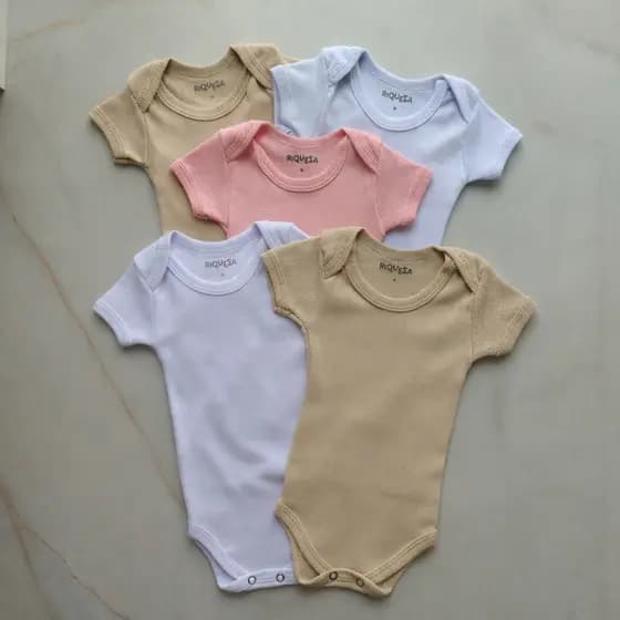 Kit 5 Pecas Canelada Body Bebe Manga Curta Menina Algodao Verao Inverno