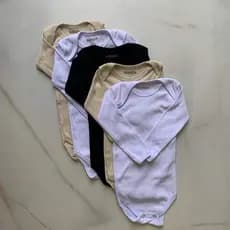 Kit 5 Manga Longa Neutro Canelado Algodao Body Bebe Menina Menino