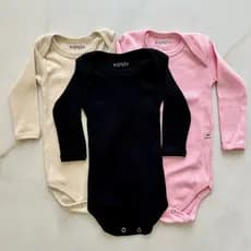 Kit 3 body bebe manga longa canelado 100% algodão menina inverno