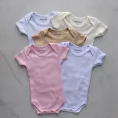 Kit 5 peças Body Bebe Manga Curta Menina e unissex 100% Algodao Verao Malha Suedine