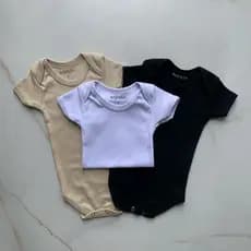 Kit 3 Body Bebe Menino Menina Unissex Manga Curta Algodao Malha Suedine