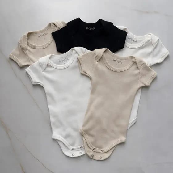 Kit 5 Pecas Body Bebe Malha Canelada Manga Curta Verao Inverno Menino Menina Algodao