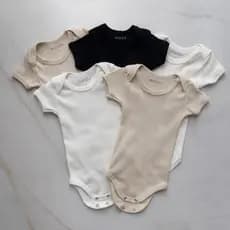 Kit 5 Pecas Body Bebe Malha Canelada Manga Curta Verao Inverno Menino Menina Algodao