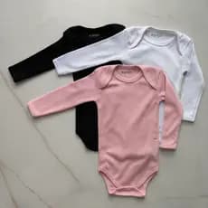 Kit 3 Pecas Body Bebe Manga Longa Menina Algodao Canelado Verao Inverno