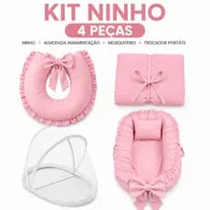 Kit Ninho Redutor Com Almofada de Amamentação + Trocador Portátil + Mosquiteiro Para Ninho Cores Lisas