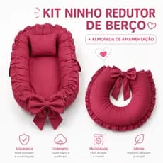 Ninho Redutor Berço Bebê com Almofada Amamentação Estampa Lisa 2 Peças Completo Menina Menino