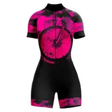 Macaquinho Ciclismo Feminino Profissional Gel Acolchoado UV Proteção MTB Speed Roda Rosa